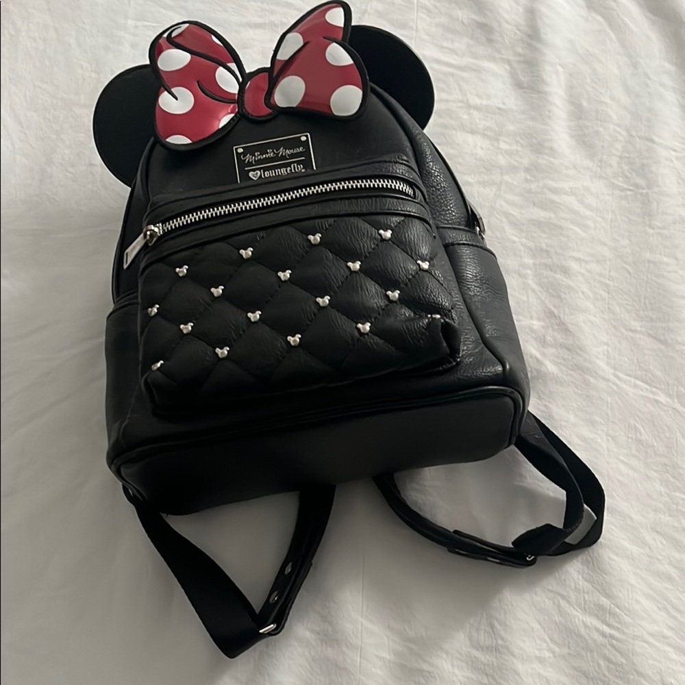Loungefly Minnie Mouse Black Backpack with Red and White Minnie Mouse Bow